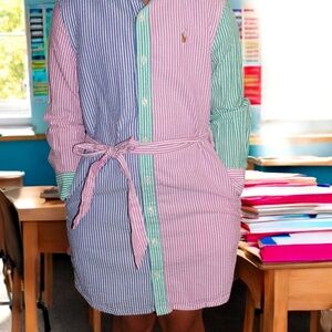 Ralph Lauren Girls Seersucker Fun Shirtdress Size 5 EUC